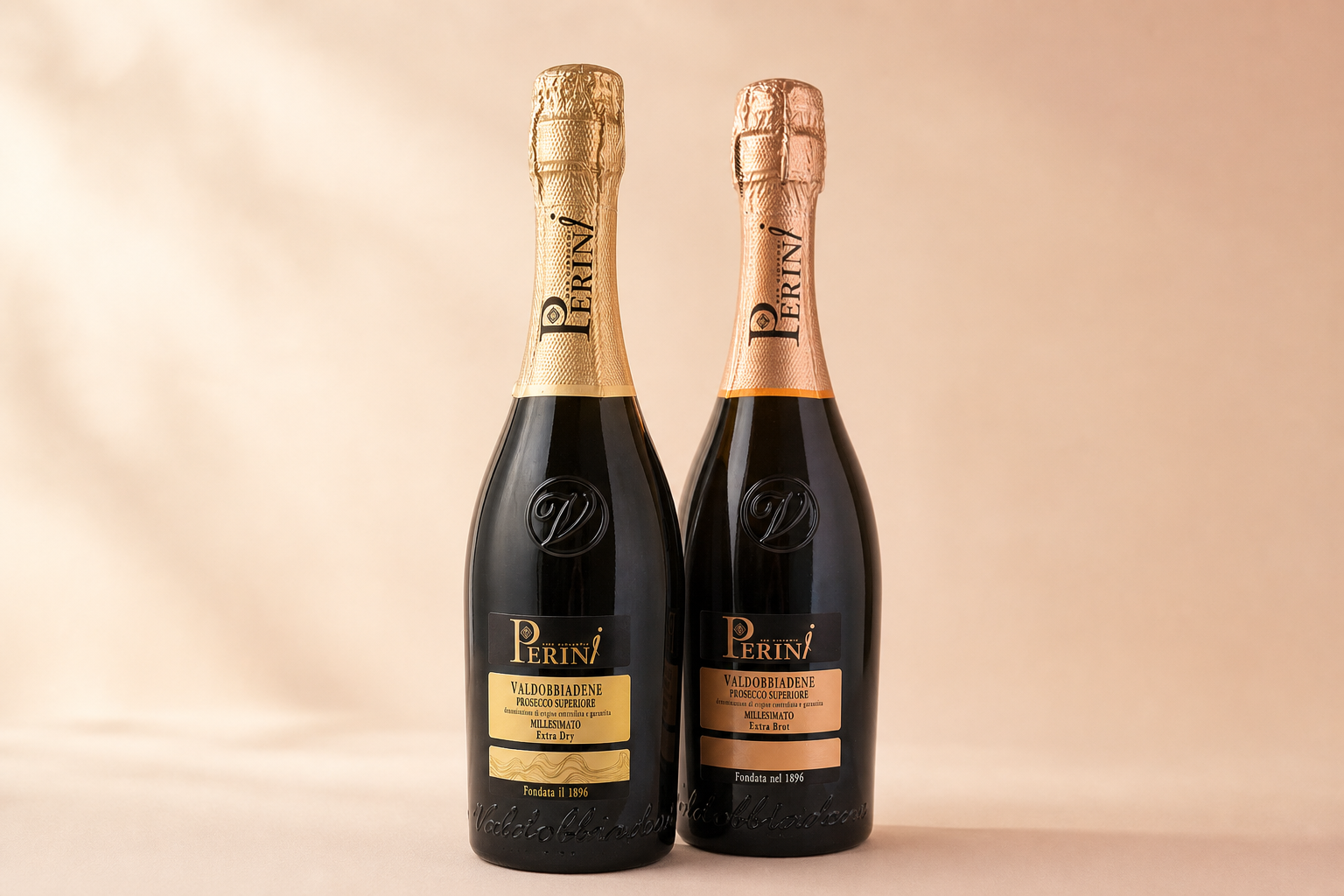 Zwei Flaschen Perini Prosecco: Extra Dry und Extra Brut